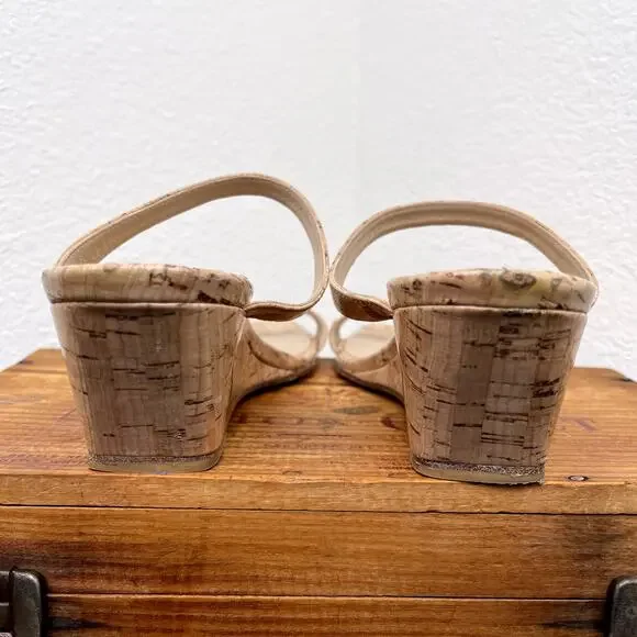Stuart Weitzman Cork Wedge Sandals 9.5 Women’s Slip-On Strappy Nude Summer Heel - Picture 4 of 10
